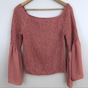 Express Off the Shoulder Ruched Bell Sleeve Top